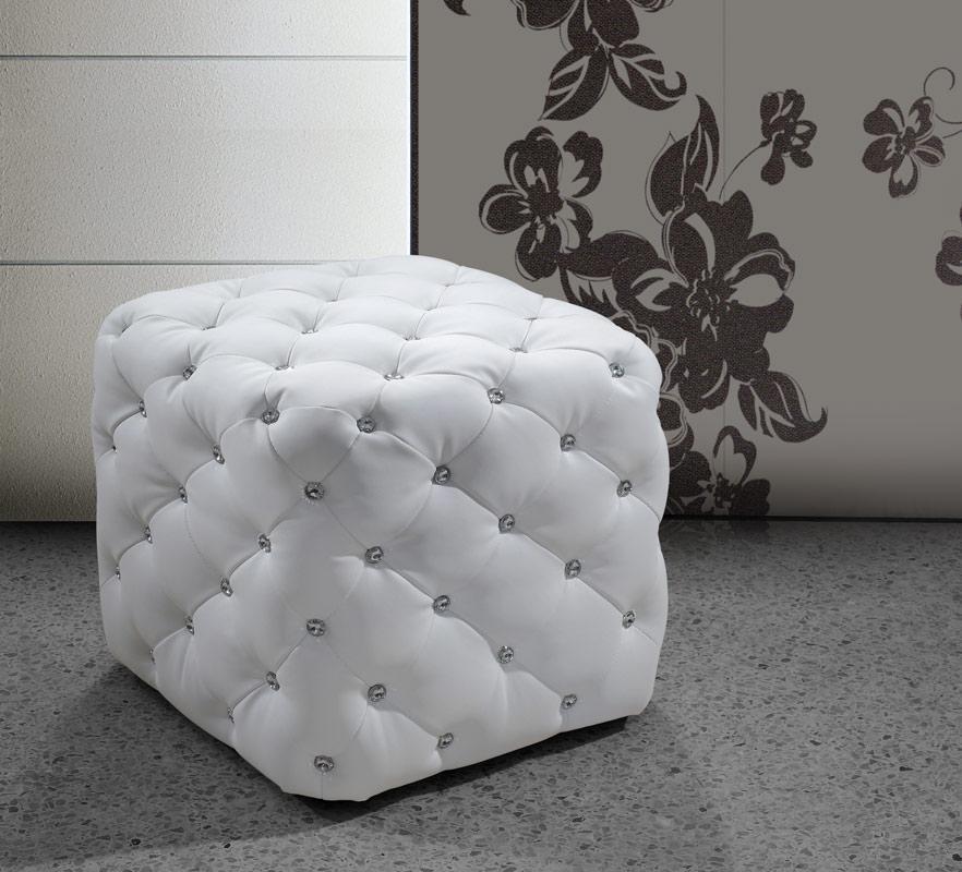 OT1006/WHITE LEATHER WITH CRYSTALS POUF