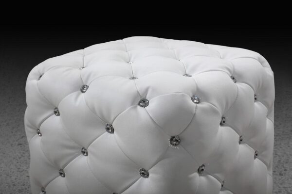 OT1006/WHITE LEATHER WITH CRYSTALS POUF