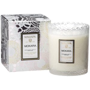 SC1007/MOKARA TINTED SCALLOPED EDGE GLASS CANDLE