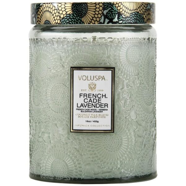 SC1020/FRENCH CADE LAVENDER LARGE GLASS JAR CANDLE