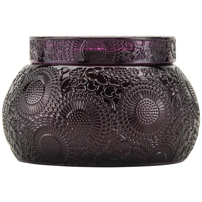 SC1026/Santiago Huckleberry EMBOSSED GLASS CHAWAN BOWL w LID