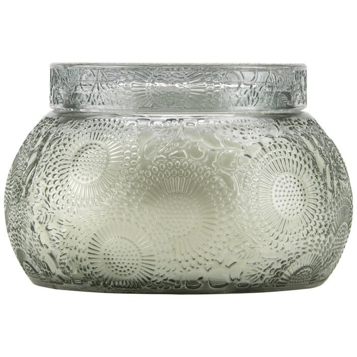 SC1028/French Cade Embossed glass CHAWAN bowl with lid.