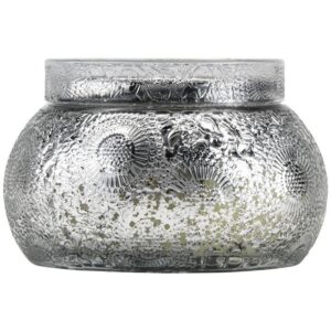 SC1031/Yashioka Gardenia Embossed glass CHAWAN bowl w/ lid.