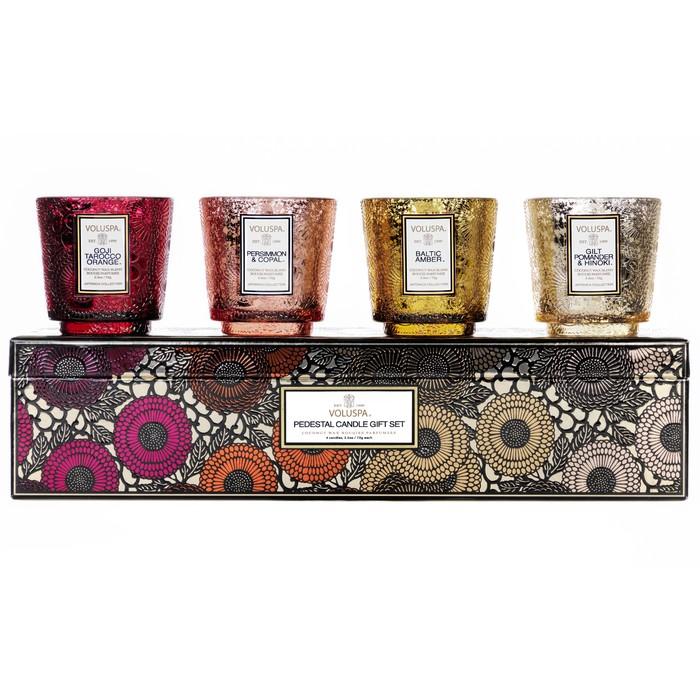 SC1066/PEDESTAL CANDLE GIFT SET WARM TONES