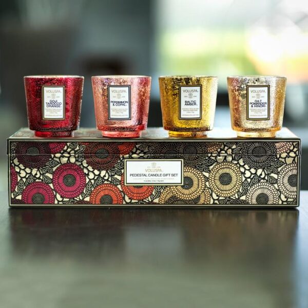 SC1066/PEDESTAL CANDLE GIFT SET WARM TONES