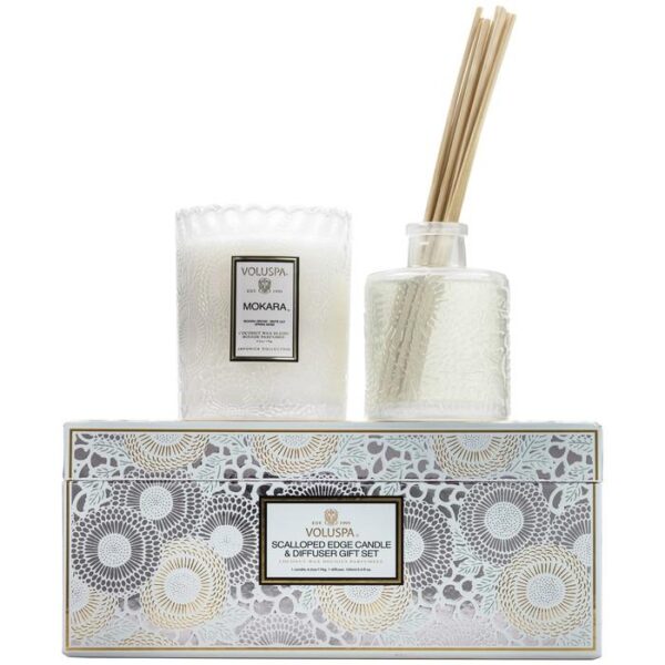 SC1067/MOKARA-SCALLOPED EDGE CANDLE AND DIFFUSER SET