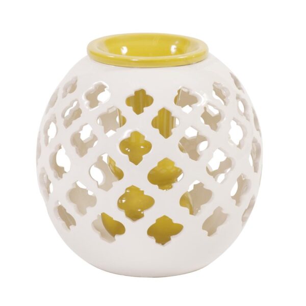 VS1167/CERAMIC WHITE LATTICE W/YELLOW INNER VASE