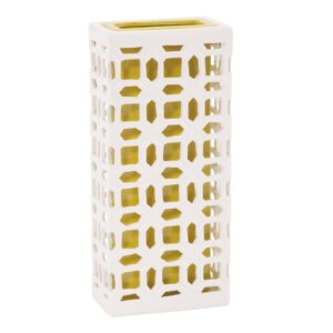 VS1167/CERAMIC WHITE LATTICE W/YELLOW INNER VASE