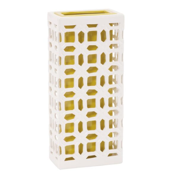 VS1167/CERAMIC WHITE LATTICE W/YELLOW INNER VASE