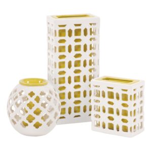 VS1167/CERAMIC WHITE LATTICE W/YELLOW INNER VASE