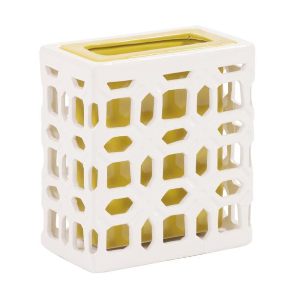 VS1167/CERAMIC WHITE LATTICE W/YELLOW INNER VASE