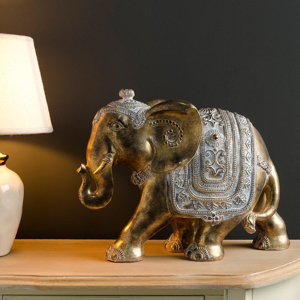 FG1064/FIGURE ELEPHANT GOLD-WHITE POLYRESIN - TheShowroom Limited