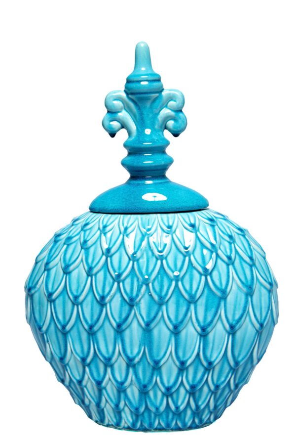 VS1170/TIFFANY BLUE URN W/FEATHER GLAZE