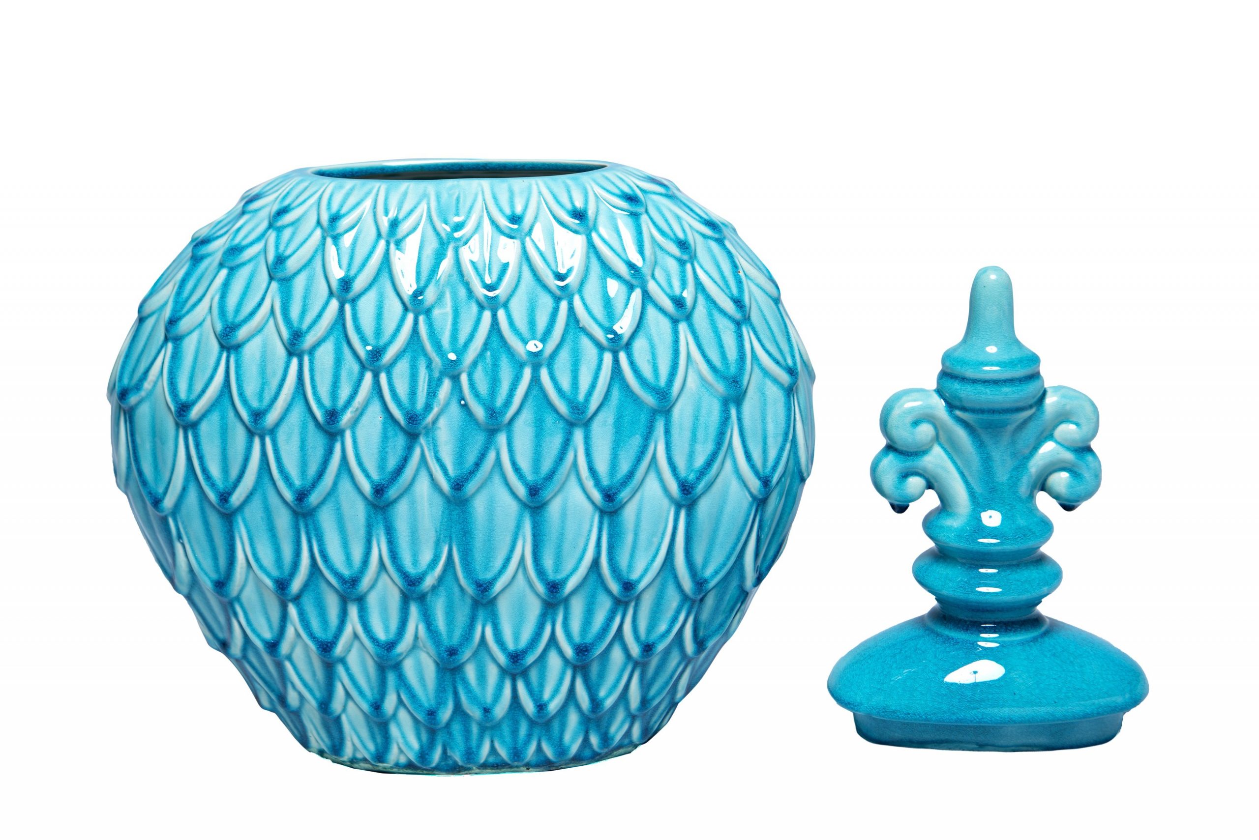 VS1170/TIFFANY BLUE URN W/FEATHER GLAZE