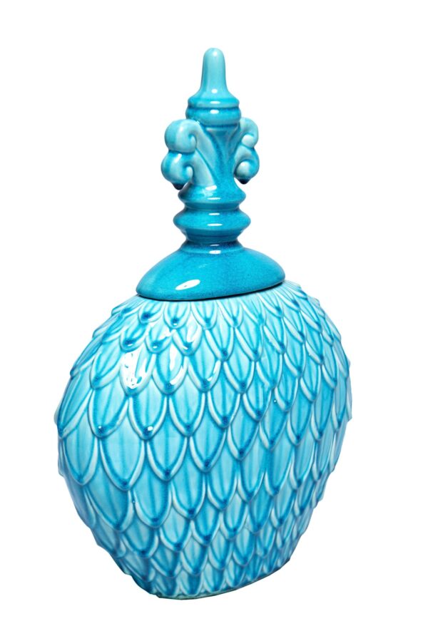 VS1170/TIFFANY BLUE URN W/FEATHER GLAZE