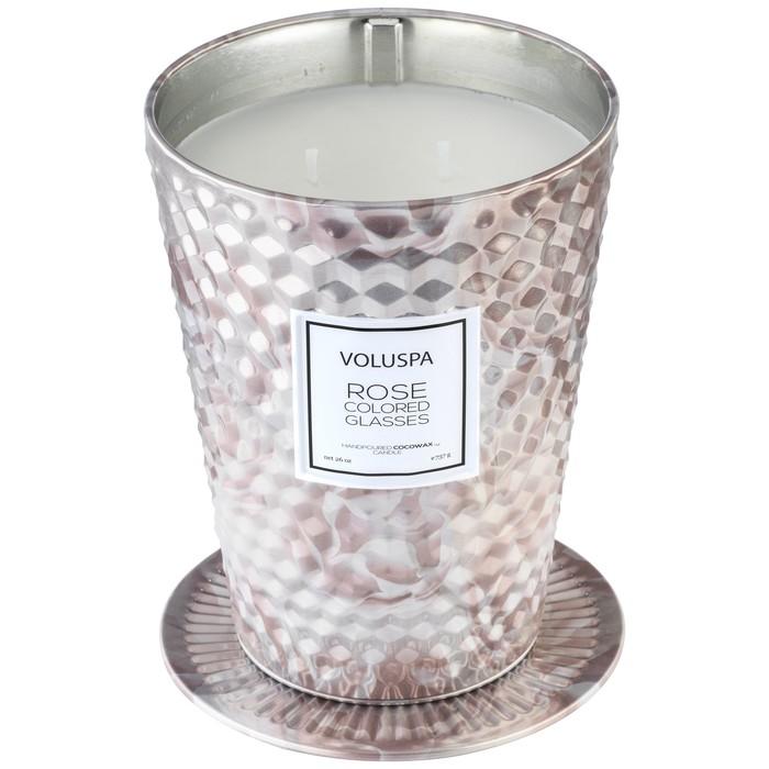 SC1080/Rose Colored glass 2 Wick Tin table candle