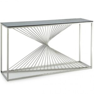 CON1059/ TRIO GLASS & STAINLESS STEEL CONSOLE TABLE