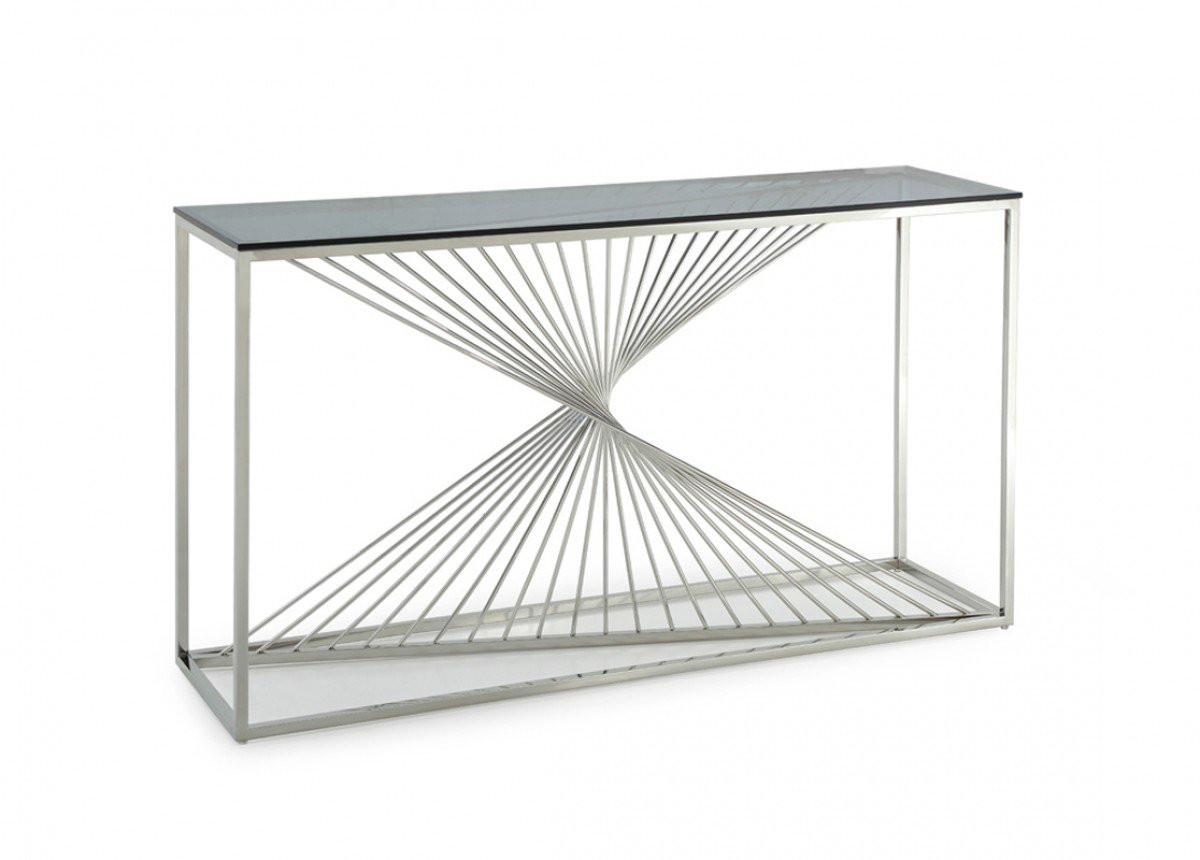 CON1059/ TRIO GLASS & STAINLESS STEEL CONSOLE TABLE