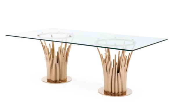 DN1029/ BUXTON Glass & Rosegold Dining Table