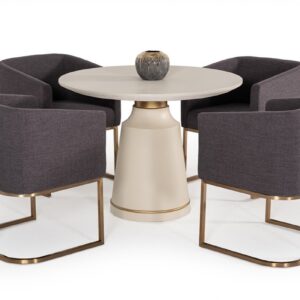 DN1032/HOLLY Modern Off-White Concrete & Brass Round Dining Table