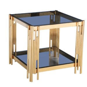 ST1057/ALTADENA Modern Smoked Glass & Gold End Table