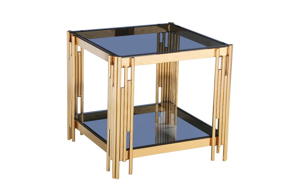 ST1057/ALTADENA Modern Smoked Glass & Gold End Table