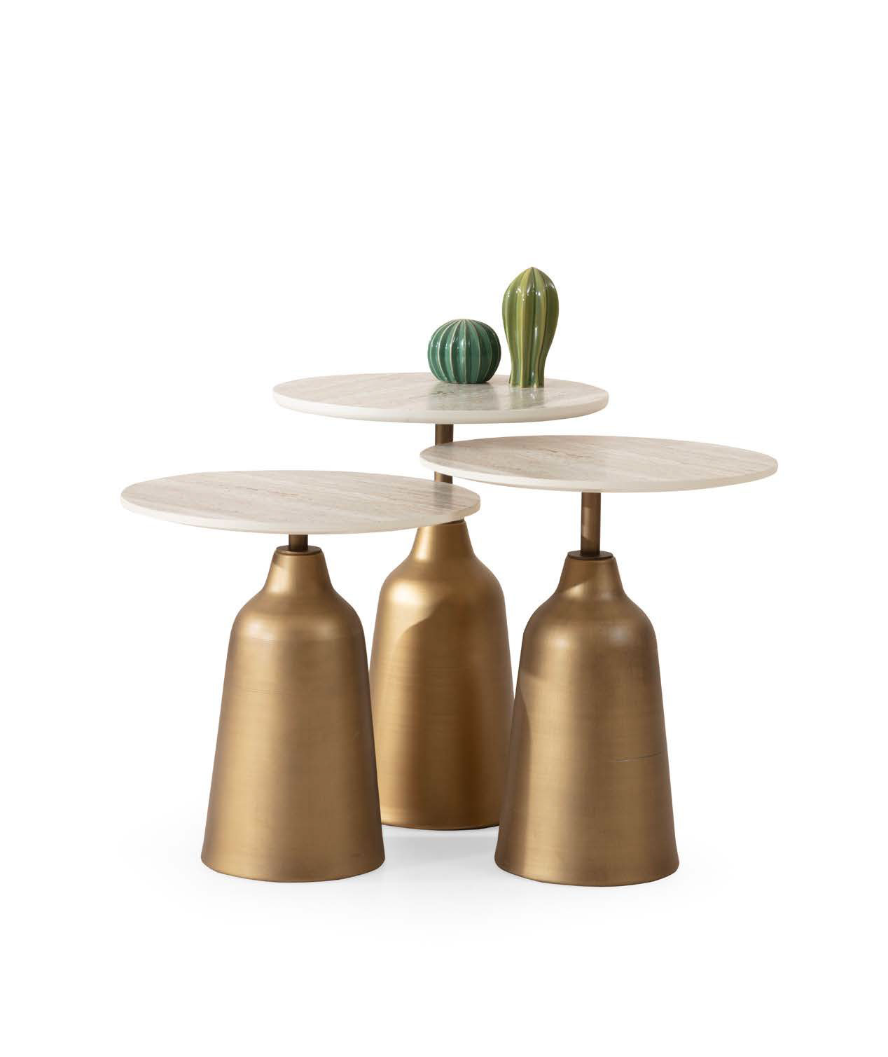 BEIGE Nesting Table BRASS BOTTLE