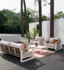 Leather ALU Rattan Outdoor Sofa Set