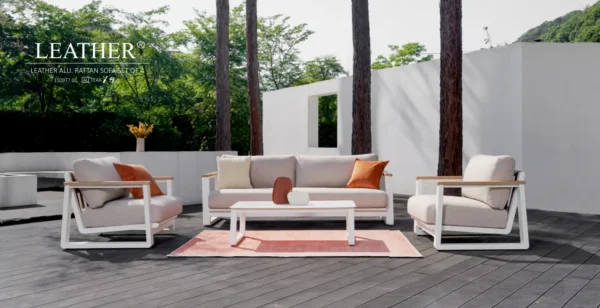 Leather ALU Rattan Outdoor Sofa Set