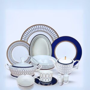 Monarch Navy 6 person 60-Piece Geometric Dinnerware & Tea Set