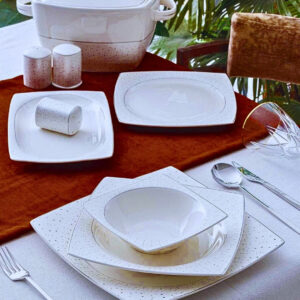 Luna Moderne 12 Person 60-Piece Porcelain Square Dinnerware Set