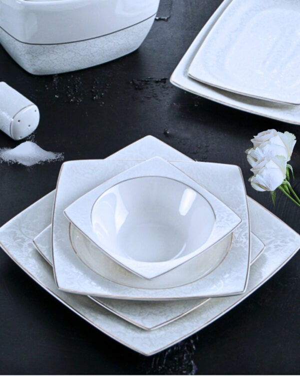 Château Pearl 12 Person 60-Piece Classic Embossed Dinnerware Set - Image 2