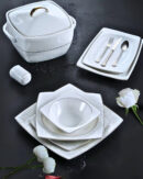 Château Pearl 12 Person 60-Piece Classic Embossed Dinnerware Set