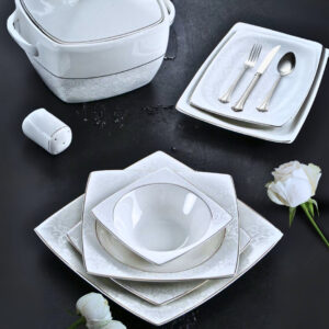 Château Pearl 12 Person 60-Piece Classic Embossed Dinnerware Set