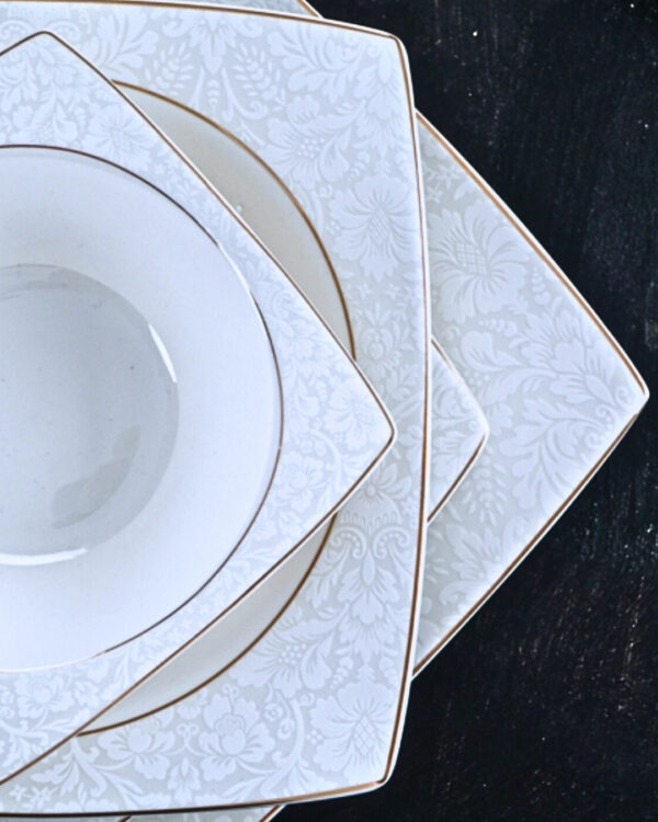 Château Pearl 12 Person 60-Piece Classic Embossed Dinnerware Set - Image 5