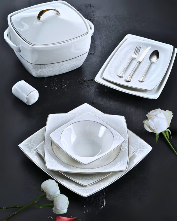 Château Pearl 12 Person 60-Piece Classic Embossed Dinnerware Set