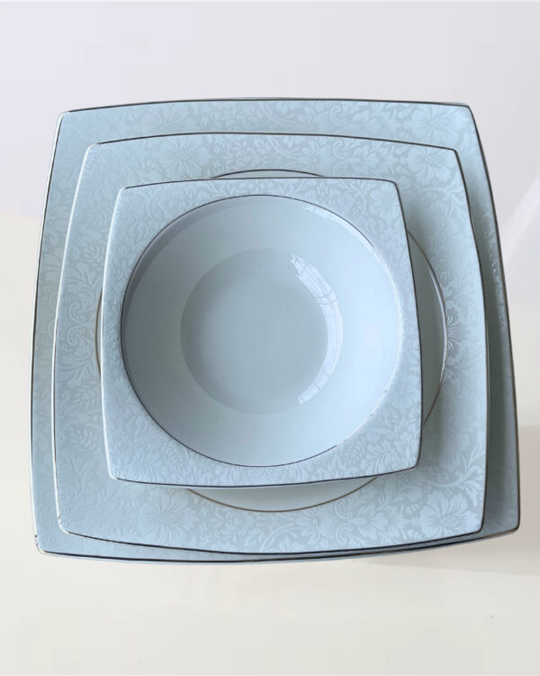 Château Pearl 12 Person 60-Piece Classic Embossed Dinnerware Set - Image 8