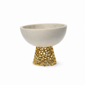 Ivory Bowl on Gilded Lattice Base-Small