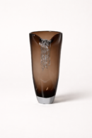 Smoke Ember Tall Vase styled with a bouquet of white roses and displayed on a console table, adding elegance, warmth, and personality to every living spaces.