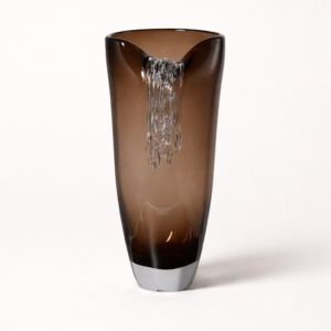 Smoke Ember Tall Vase styled with a bouquet of white roses and displayed on a console table, adding elegance, warmth, and personality to every living spaces.